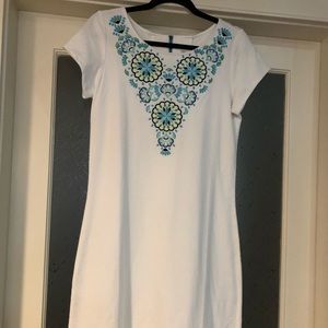 Hatley dress NWOT white with aqua embroidery size s